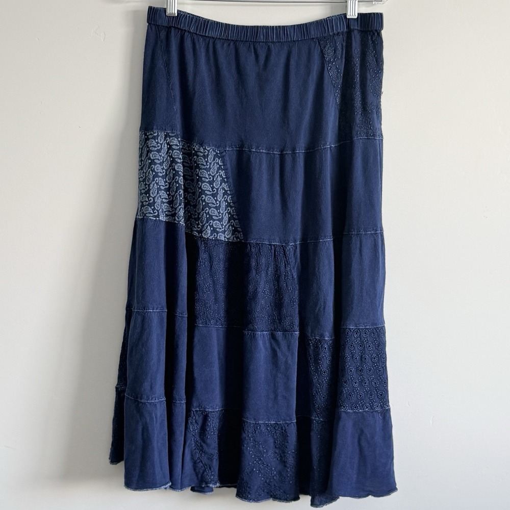 Tiered Patchwork Skirt M Coastal Cowgirl Boho Hippie Scandi Girl Cabincore
